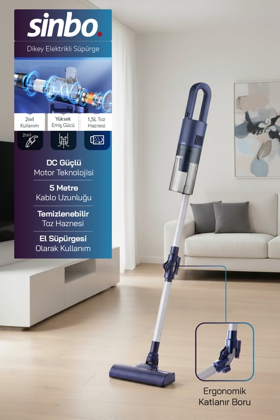 Sinbo SVC-8629 Kablolu Dikey Elektrikli Süpürge - Mavi