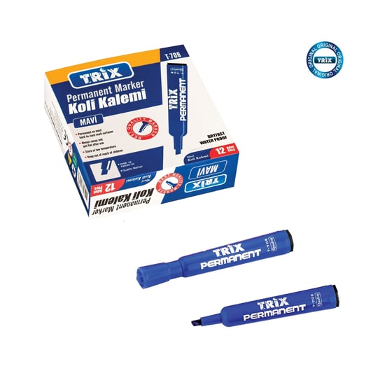 Trix Koli Kalemi Kesik Uç Permanent Marker Mavi