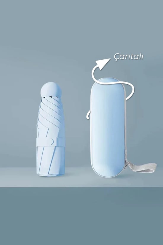 Turna Kılıflı Şemsiye - Mini Şemsiye - Kapsül Şemsiye - Seyahat Şemsiye MAVİ