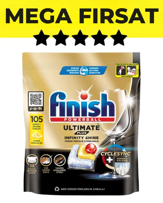 Finish Ultimate Plus 105 Kapsül Infinity Shine Bulaşık Makinesi Deterjanı Tableti