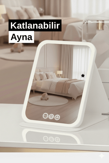 Pure Es Katlanabilir LED Işıklı Makyaj Aynası – Tricolor Ayarlanabilir Işık, Şarjlı, Taşınabilir Tasarım