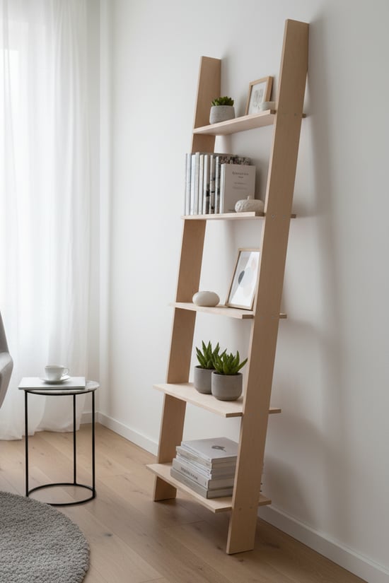 Ahşap Merdiven 5 Raflı Kitaplık, Dekoratif Düzenleyici