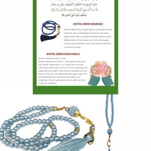 P Parla Namaz Tesbihi Vavlı 99'lu Cam İncili Ayet-el Kürsi Dua Kartı ile Mavi Renk Hediyelik