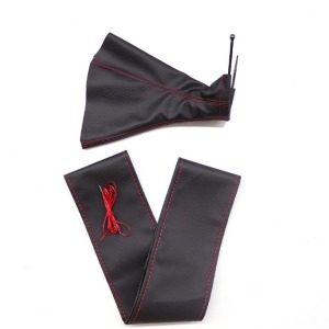 P Parla Tüm Araçlara Uyumlu Direksiyon Kılıfı Ve Vites Körüğü Siyah Deri Kırmızı Nakışlı