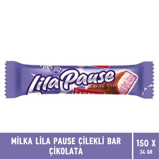 Milka Lila Pause Çilekli Bar Çikolata 34 Gr X 150 Adet
