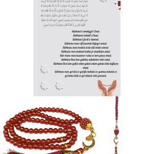 P Parla Namaz Tesbihi Vavlı 99'lu Cam İncili İsmi Azam Dua Kartı ile Fuşya Renk Hediyelik