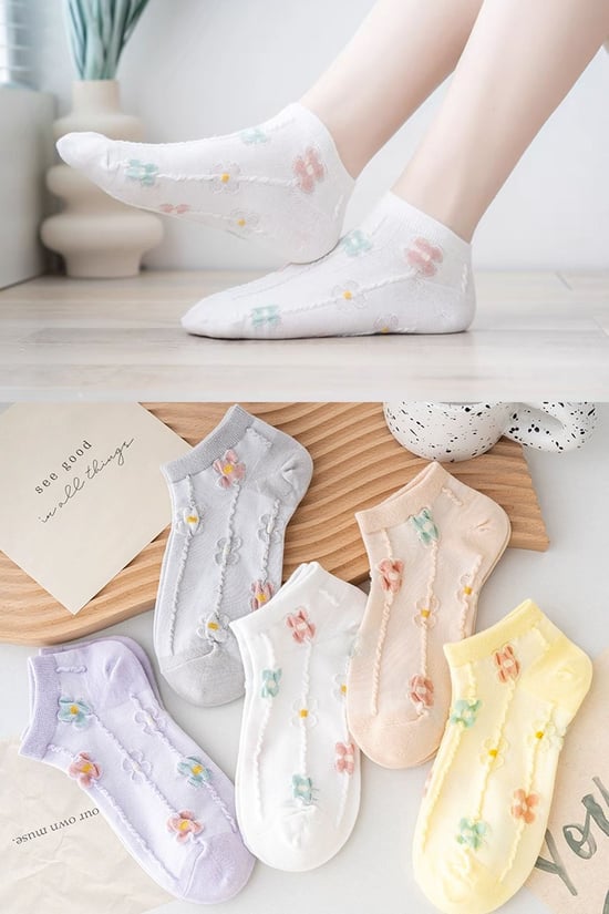 BGK 5 Çift Çiçekli Kabartma Desenli Kadın Çorap 36-41