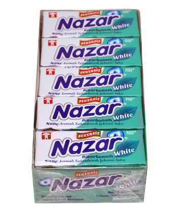 nazar, sakız, şekersiz sakız, naneli sakız, nane aromalı sakız, bikarbonatlı sakız