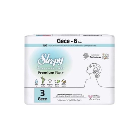 Sleepy Ped Bio Natural Premium Plus + No 3 Gece Hijyenik Ped 6 lı