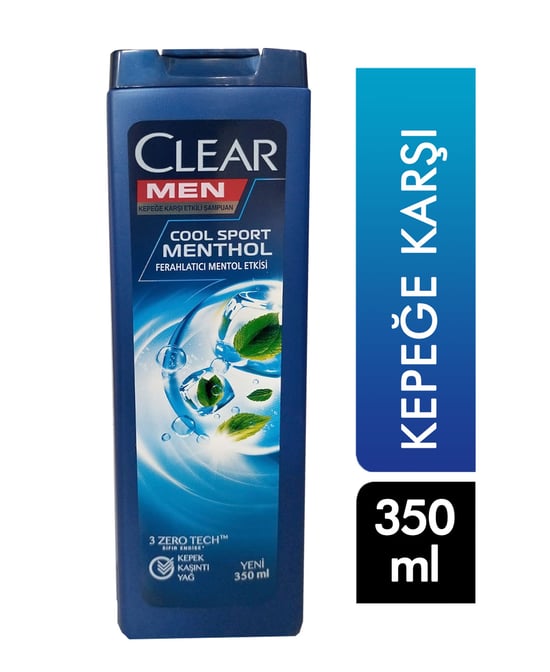 clear,clear men, men şampuan, 350 ml, cool sport, mentol, kepeğe karşı, kepeğe karşı şampuan