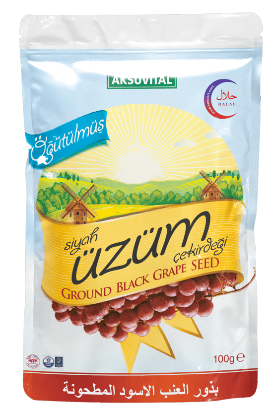 Aksuvital ÖĞÜTÜLMÜŞ SİYAH ÜZÜM ÇEKİRDEĞİ 100 GR DYPCK