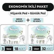 Sleepy Ekonomik Ikili Paket (Bio Natural Premium Plus Hijyenik Ped Gece 18'li + Günlük Ped Uzun 32'li)