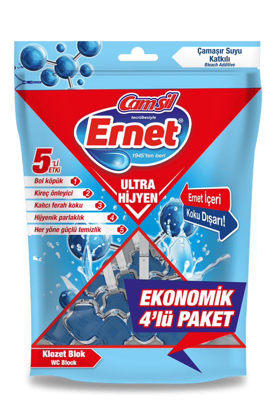 Ernet Ultra Hijyen Klozet Blok Çamaşır Suyu Katkılı 4x50 g