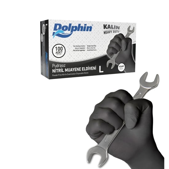 Dolphin Siyah Nitril Eldiven Pudrasız Ekstra Kalın L 100 Adet - MDR
