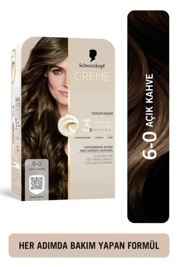 Schwarzkopf Creme Supreme 6-0 Aaçık Kahve Kadın Saç Boyası