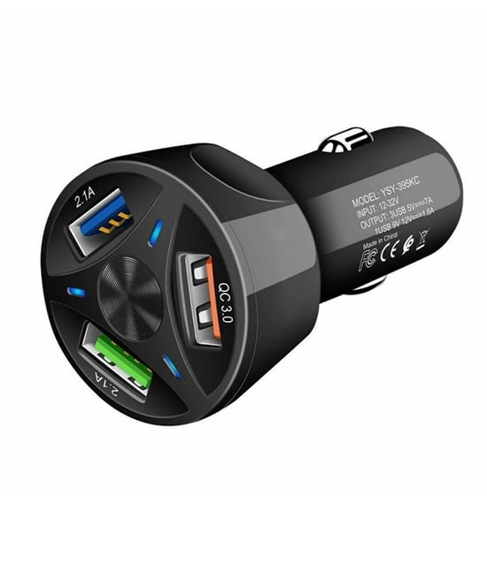 Oto 3 Lü  Usb Qualcomm Quick Qc 3.0 7a Hızlı Araç Şarj Aleti Cihazı - Siyah