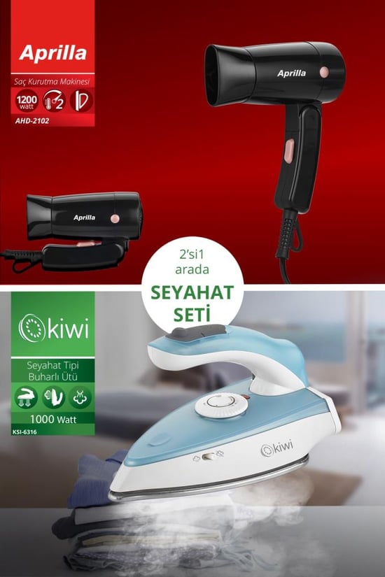 Kiwi Kats-12 2'si 1 Arada Katlanabilir Ütü ve Saç Kurutma Makinesi Dahil Seyahat Seti