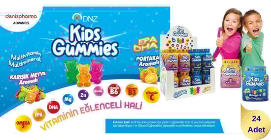 Dnz Kids Gummies Omega 3 Balık Yağı 12 Adet + Multivitamin 12 Adet Stant