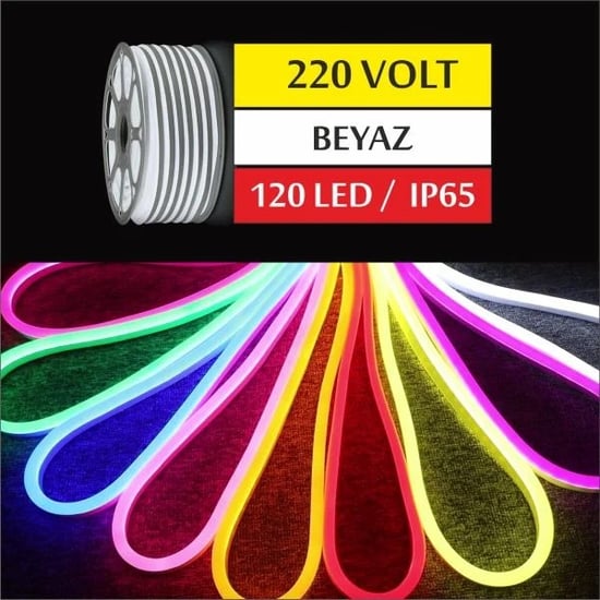 220 Volt Neon Led Beyaz Işık 8x16mm-Yüksek Işık Gücü