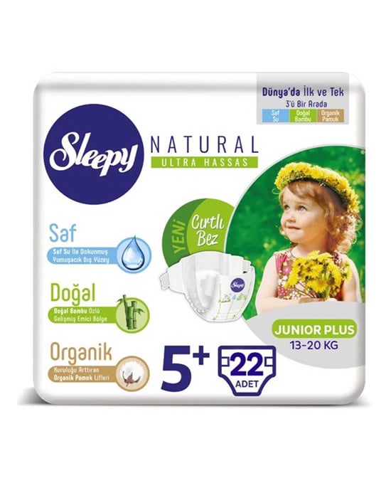 Sleepy Bebek Bezi 22'li Natural Ultra Hassas 5+ Junior Plus 12-120kg