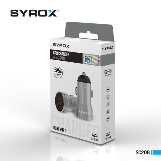 SYROX SC20B 3.1A ARAÇ ŞARJI ÇİFT USB GİRİŞİ