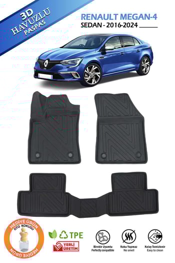 Pikas Havuzlu 3d Siyah Paspas Takımı, Renault-Megan4-Sedan-1  2016-2024