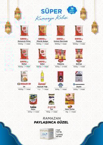 Konya Toptan Ramazan Süper 16 Parça Ürün Kumanya Paketi - Süper Ramazan Kolisi
