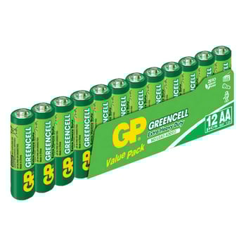 GP Batteries GP15G Greencell R6P/1215/AA Kalem Pil, 1.5 Volt, 12'li Paket