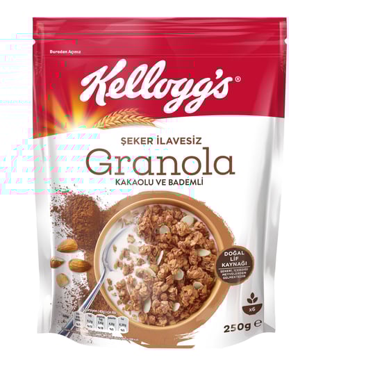 Şeker İlavesiz Granola Kakao Ve Bademli 250 Gram, %43 Yulaf İçerir, Lif Kaynağı