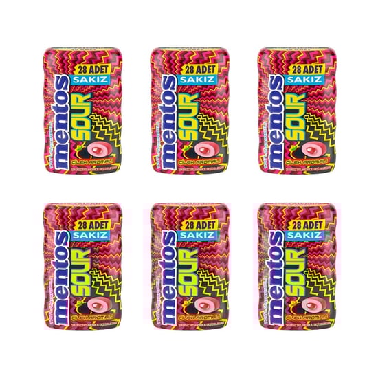 Mentos Sour Çilek Aromalı Şekersiz Tatlandırıcılı Ekşi Draje Sakız 56 g x 6 Adet