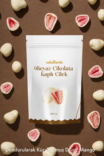 sekafarm Beyaz Çikolata Kaplı Çilek 80 gr – Doğal Premium Atıştırmalık