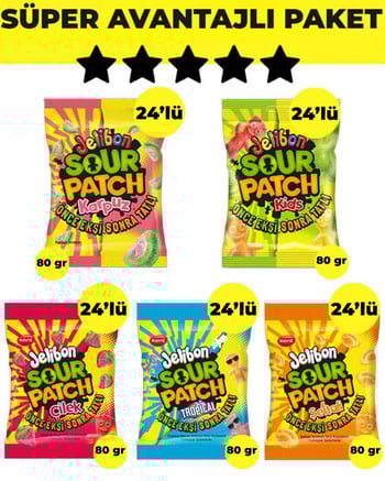 Jelibon Sour Patch Çeşitleri 80gr- 120 Adet- 5 Koli