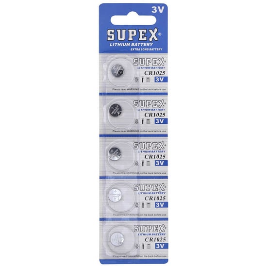 Supex CR1025 1025 Boy Lityum Düğme Pil, 3 Volt, 5'li Kart
