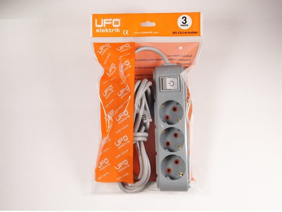 Ufo 3'lü 3 Metre Anahtarlı Grup Priz Gri