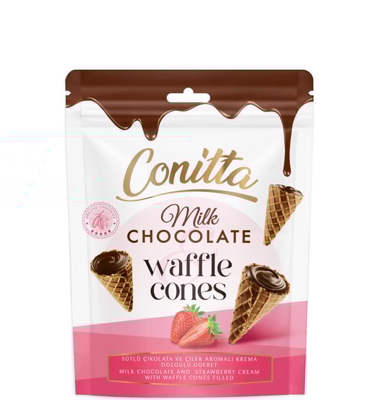 Conitta Sütlü Çikolata ve Çilek Aromalı Fındık Krema Dolgulu Gofret 80 gr.