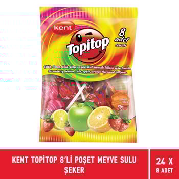 Kent Topitop 8'li Poşet Meyve Sulu Şeker  X 24 Adet