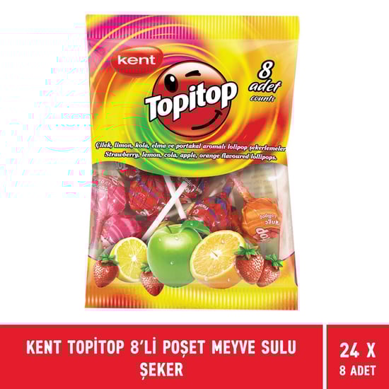 Kent Topitop 8'li Poşet Meyve Sulu Şeker  X 24 Adet