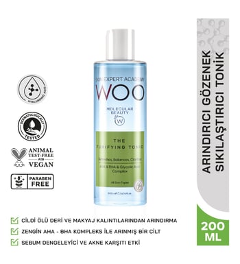 WOO Skin Expert Academy The Purifying Arındırıcı, Gözenek Sıkılaştırıcı, Nemlendirici ve Temizleyici Tonik 200ml