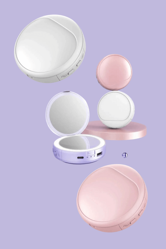 Işıklı Makyaj Aynası – Powerbank, El Isıtıcı, 3x Büyüteç & Kompakt Tasarım Pembe