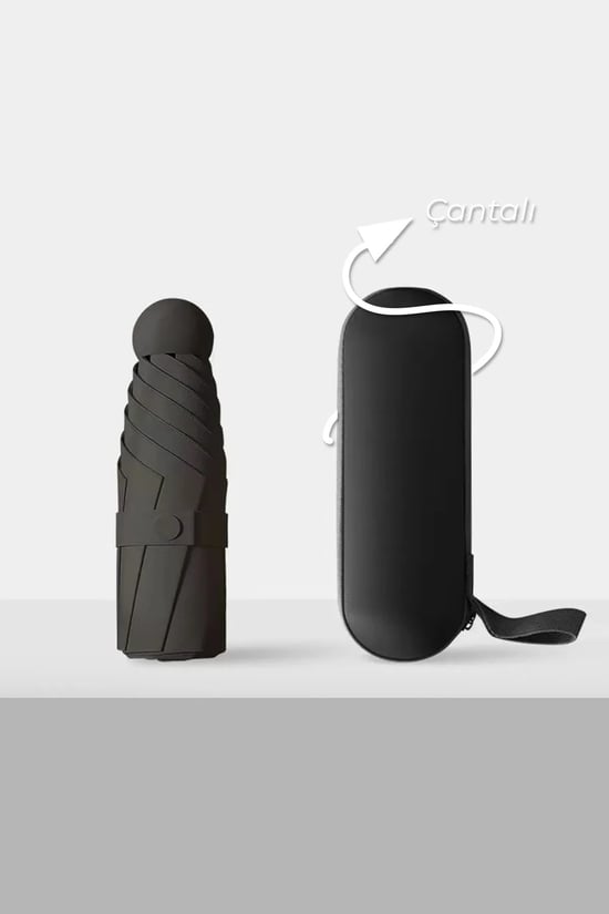 Turna Kılıflı Şemsiye - Mini Şemsiye - Kapsül Şemsiye - Seyahat Şemsiye SİYAH
