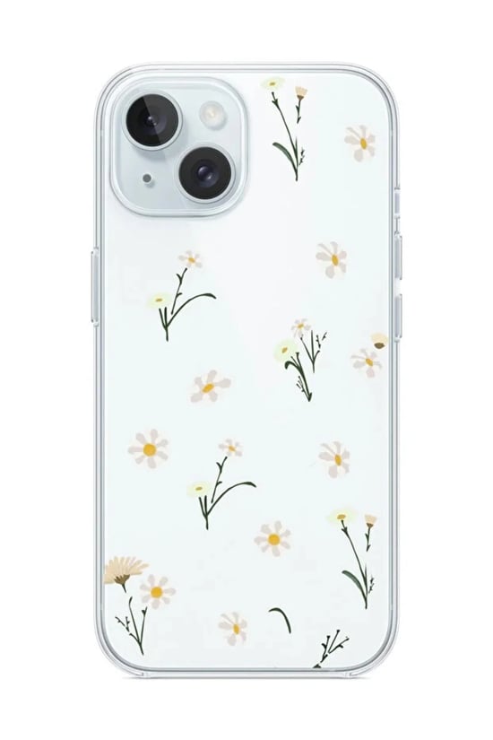 DİYARI FIRSAT İphone 15 Kılıf Minik Papatyalar Desenli Kamera Bölgesi AÇIK Şeffaf Silikon Kılıf