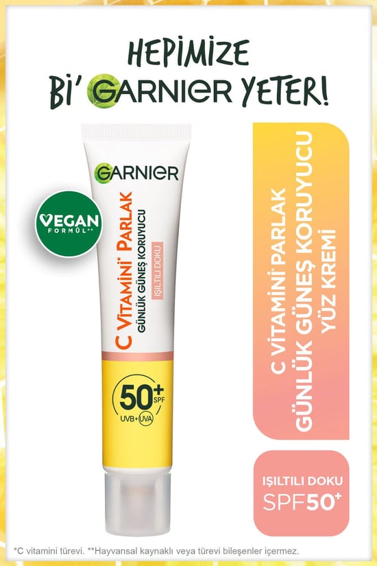 Garnier C Vitamini Parlak Günlük Güneş Koruyucu Fluid Yüz Kremi Işıltılı Doku SPF50+ 40ml