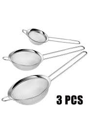 Bayhome 3'Lü Metal Süzgeç-18-20-22 Cm Metal Süzgeç-Paslanmaz Çelik Çay/Bitki/Kahve/Un Süzgeç