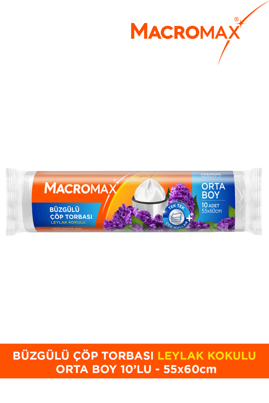 Macromax Büzgülü Çöp Torbası Orta Boy (55x60cm) Leylak Kokulu 10 Adet