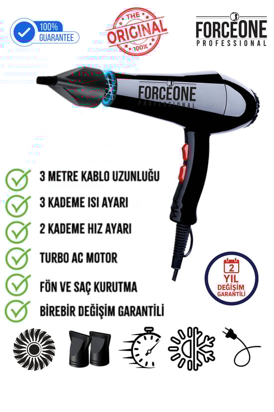 Forcone Kuaför Tipi Pro 5500 Turbo Profesyonel Saç Krutma Ve Fön Makinesi 2400 Performance