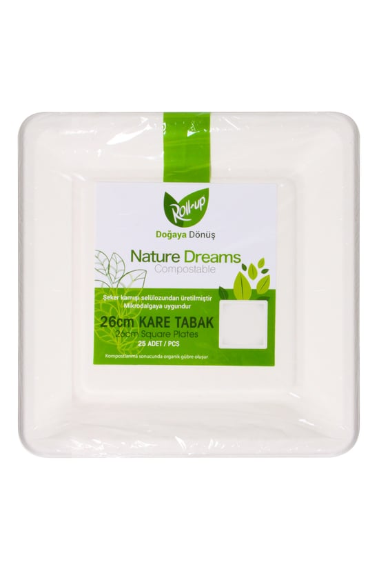 Roll-Up Doğaya Dönüşümlü Kare Tabak 26cm 25 Adet