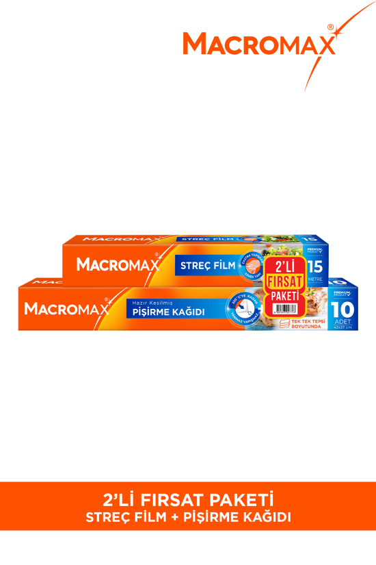 Macromax 2'li Fırsat Paketi (Streç Film 15m + Hazır Kesilmiş Pişirme Kağıdı 10 Adet)