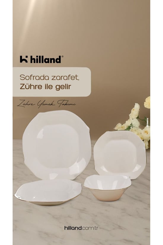 Hilland Zühre Yaldızlı Opal 24 Parça Yemek Takımı 6 Kişilik