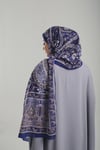 Hürrem Bone Saks Mavisi Desenli Şal Kesik Elyaf Pamuksu Etnik Dijital Baskılı 202123_24