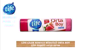 Life Çilek Kokulu Orta Boy Büzgülü Çöp Torbası 10'Lu